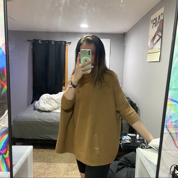 H&M Oversized Mock Neck Poncho Style Sweater Tan - Picture 10 of 11